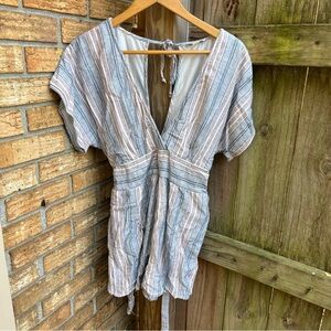 American Eagle Outfitters Striped Jumpsuit Cotton/Linen Blend